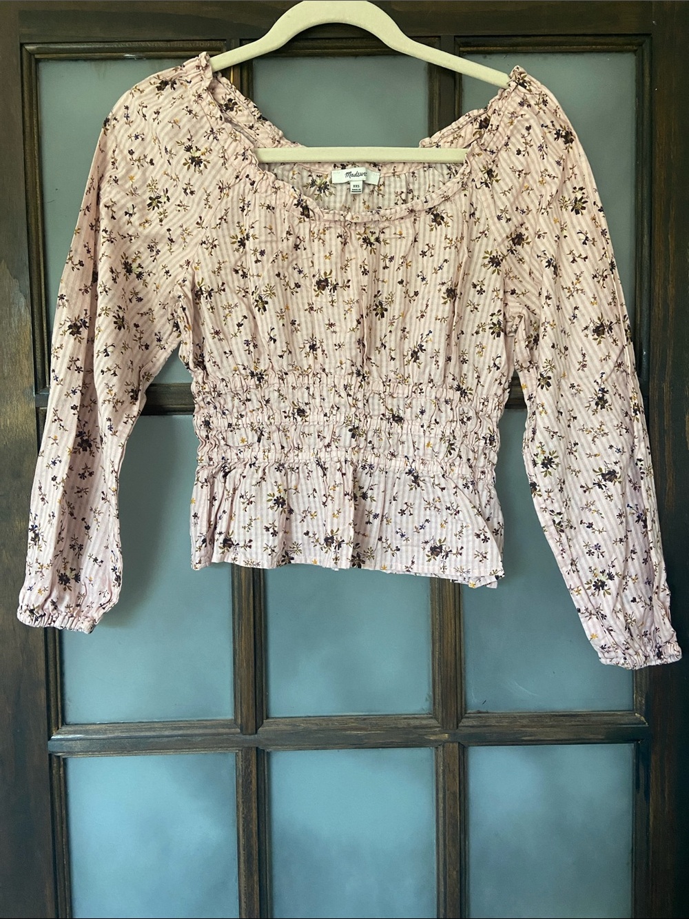 Madewell Blush Pink Floral Smocked Peasant Blouse
